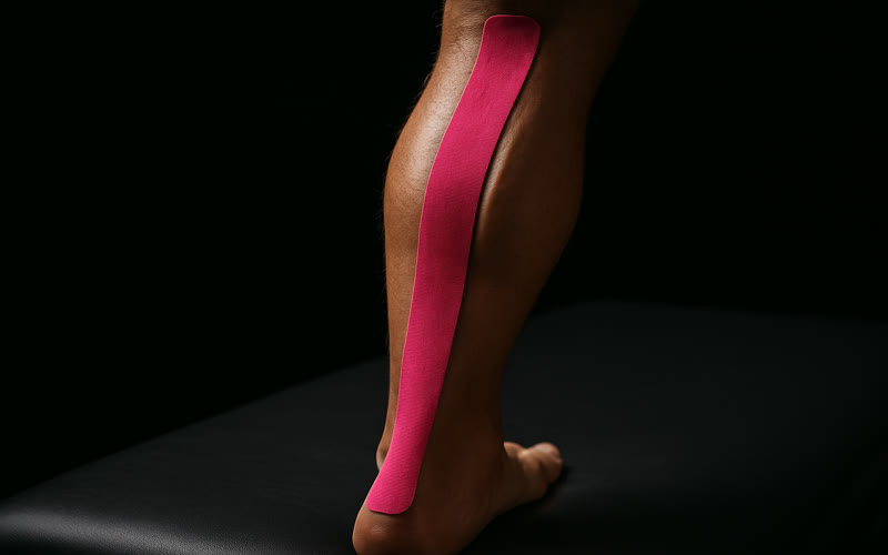 Kinesio tape aplicado no tendão de Aquiles, vista posterior