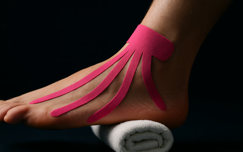 Técnica em leque de kinesio tape para drenagem linfática no tornozelo