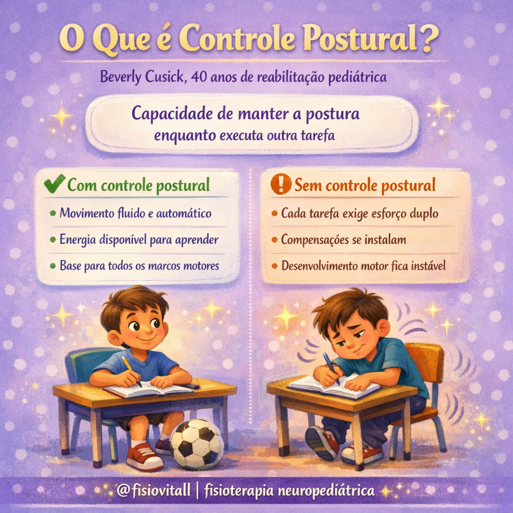 Infográfico: desenvolvimento motor com e sem controle postural — Fisiovital