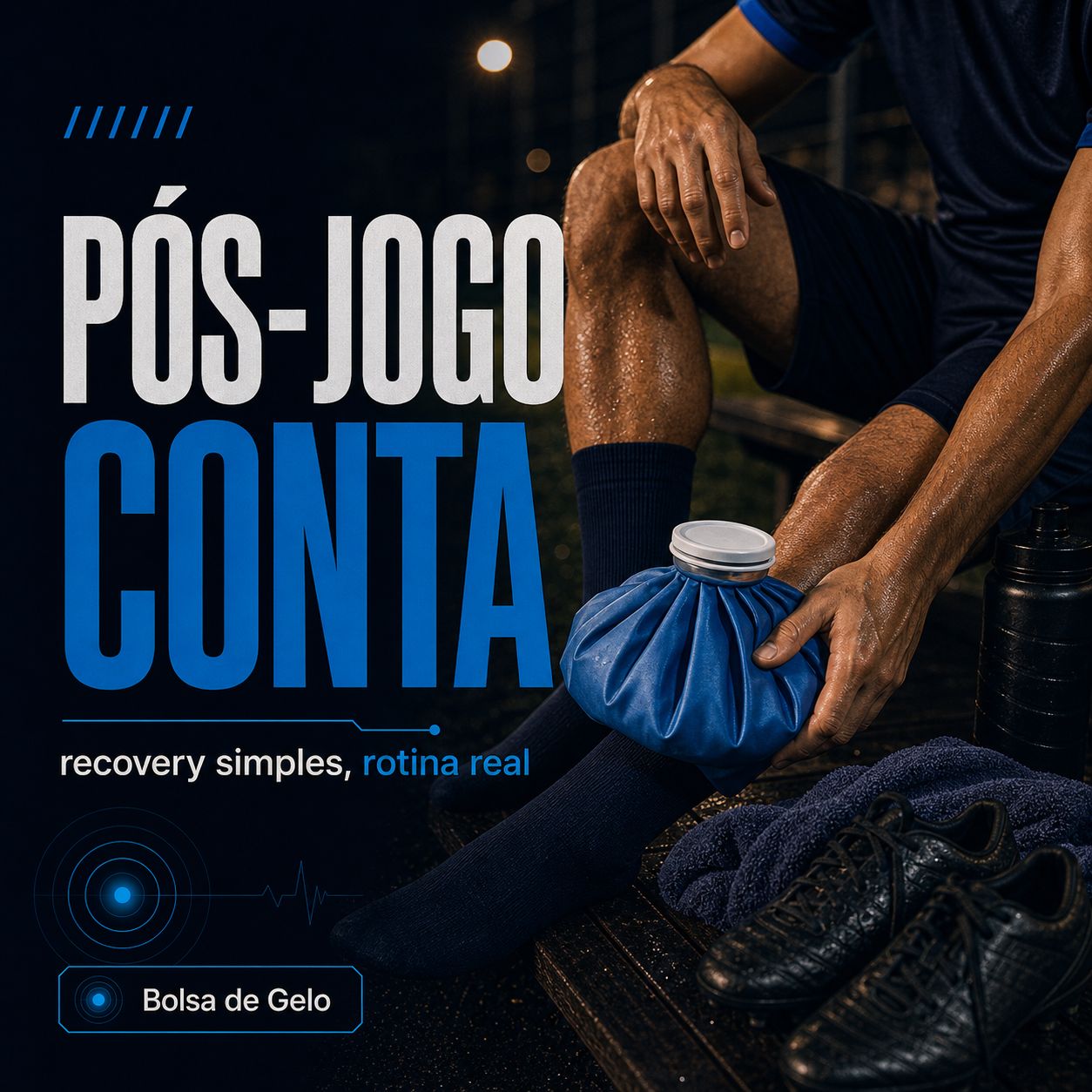 Bolsa de gelo e recuperação pós-jogo para futebol amador