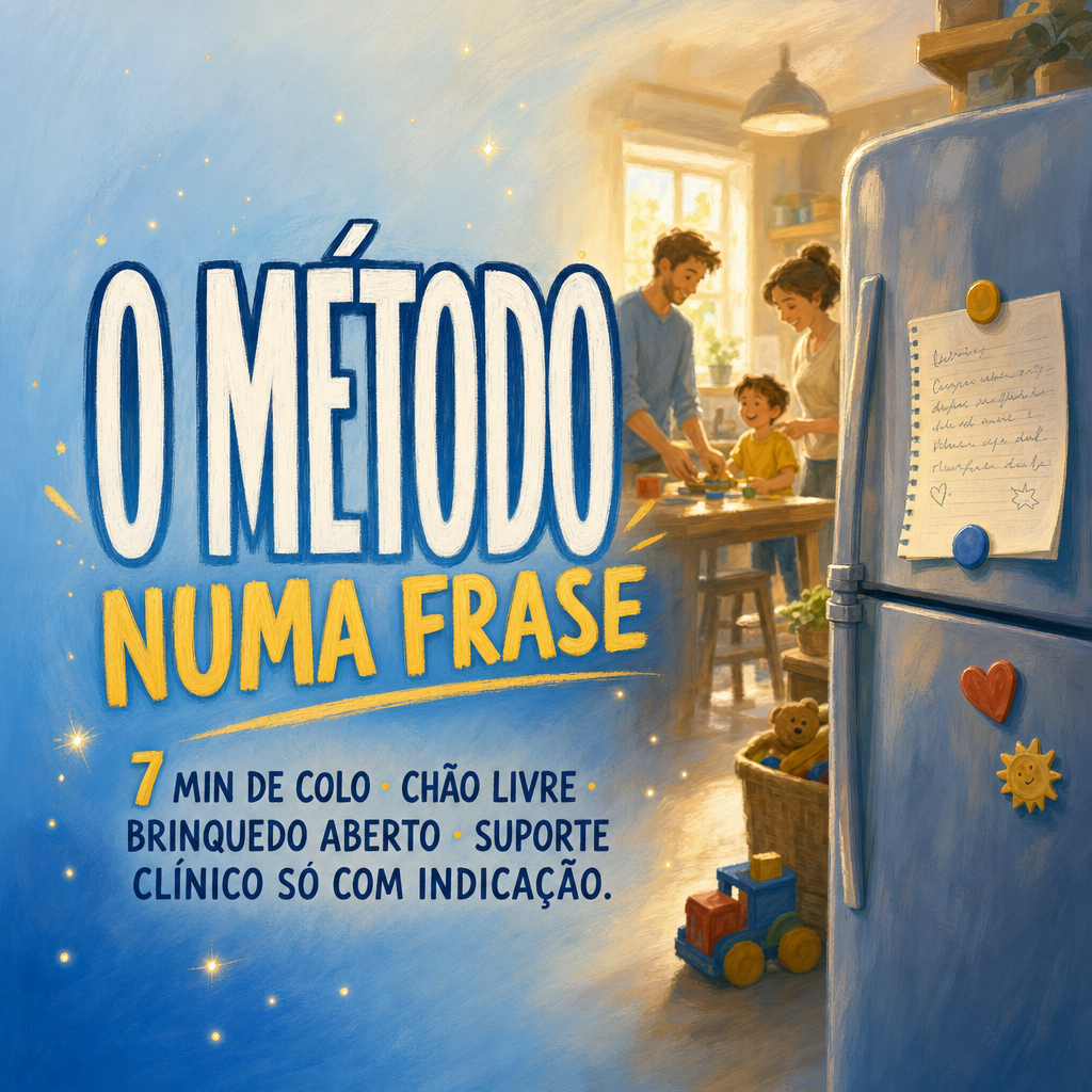 Método Fisiovital Neuro em uma frase: colo presente + chão livre + brinquedo aberto + suporte clínico só com indicação