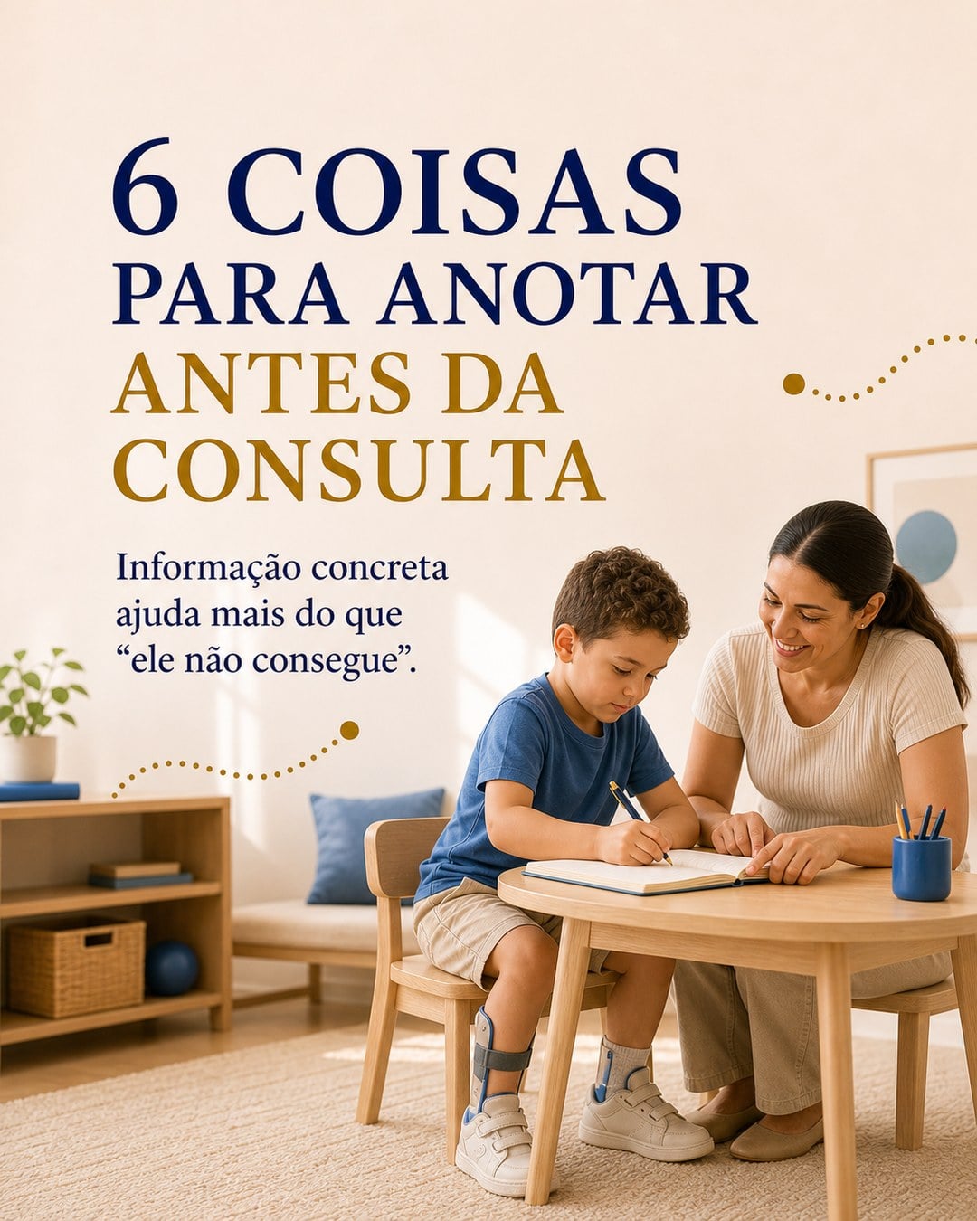 Arte sobre seis coisas para anotar antes da consulta de desenvolvimento infantil.
