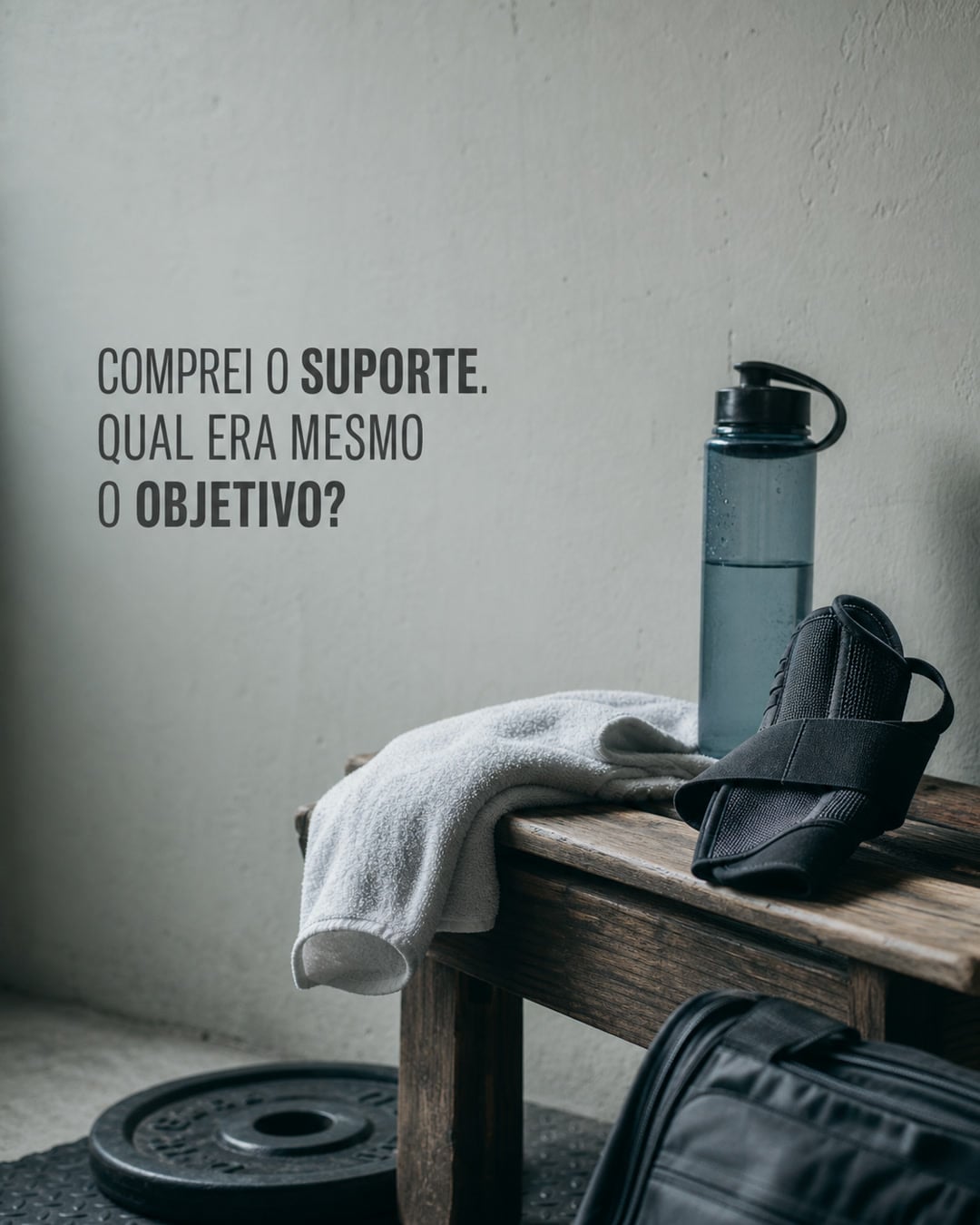 Equipamentos de treino com pergunta sobre o objetivo do suporte esportivo