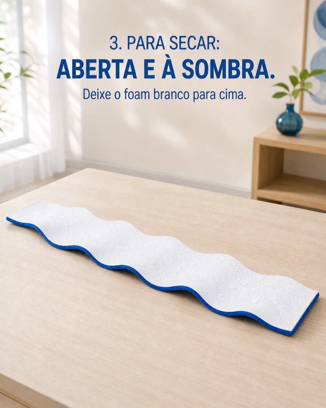 Faixa reutilizável aberta para secar à sombra com o foam voltado para cima